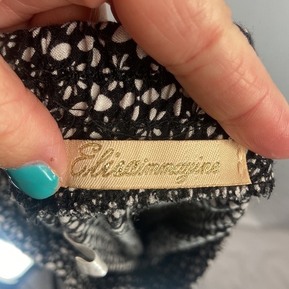 Elisa Immagine Black and White 100% Cotton Floral Print Lightweight Pants - Picture 5 of 5